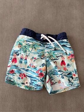 Ralph Lauren Hawaiian Tropical Print blue boy swim trunk board Shorts 3T